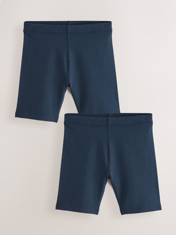 Navy Blue Longer Length 2 Pack Cotton Rich Stretch Cycle Shorts (3-16yrs)