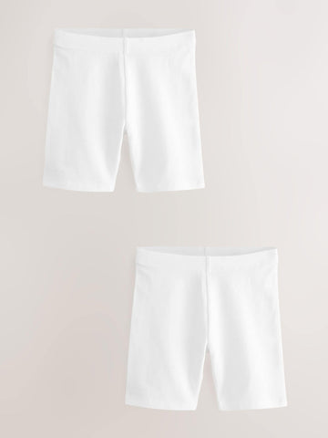 White Longer Length 2 Pack Cotton Rich Stretch Cycle Shorts (3-16yrs)