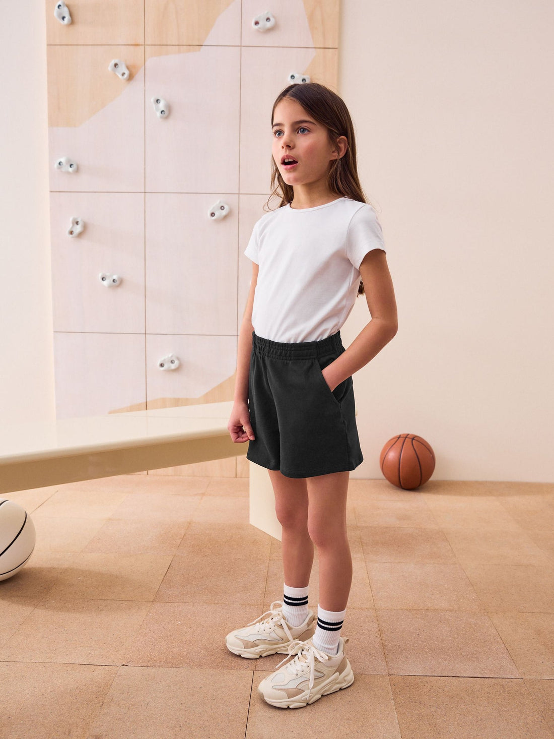 Black 100% Cotton Drawstring Sports Shorts (3-16yrs)