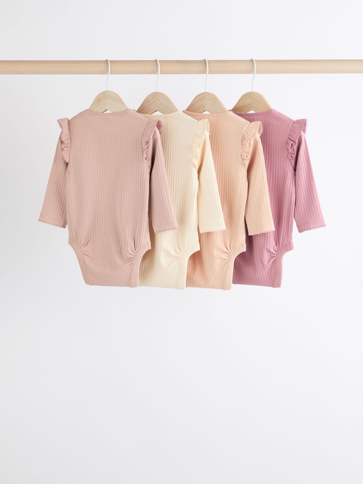 Pink/Cream Baby Long Sleeve Frill Bodysuits 4 Pack (0mths-2yrs)