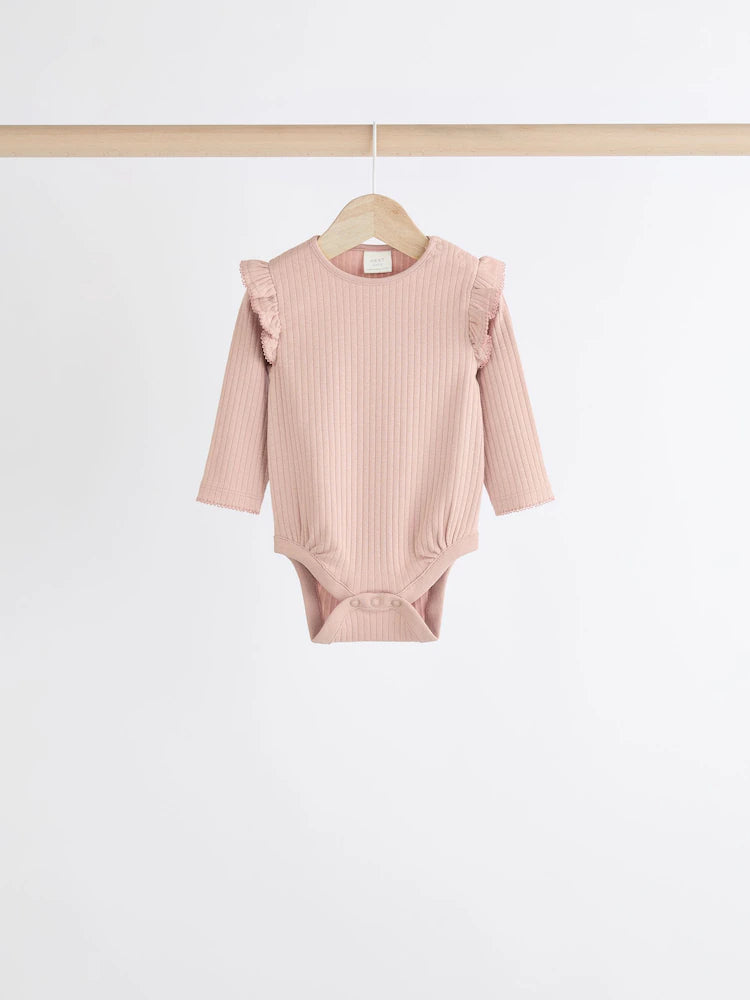 Pink/Cream Baby Long Sleeve Frill Bodysuits 4 Pack (0mths-2yrs)