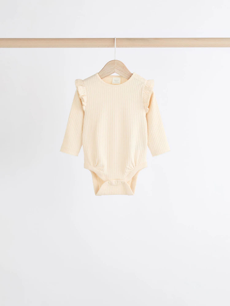Pink/Cream Baby Long Sleeve Frill Bodysuits 4 Pack (0mths-2yrs)