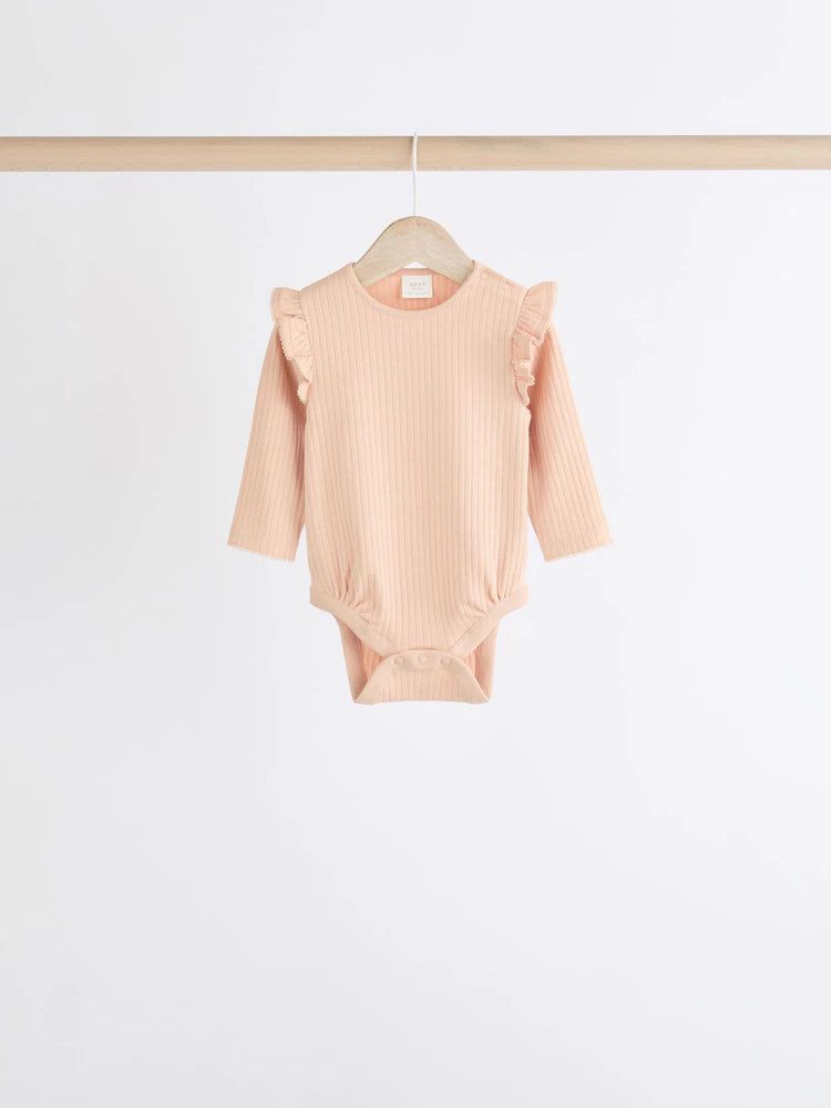 Pink/Cream Baby Long Sleeve Frill Bodysuits 4 Pack (0mths-2yrs)