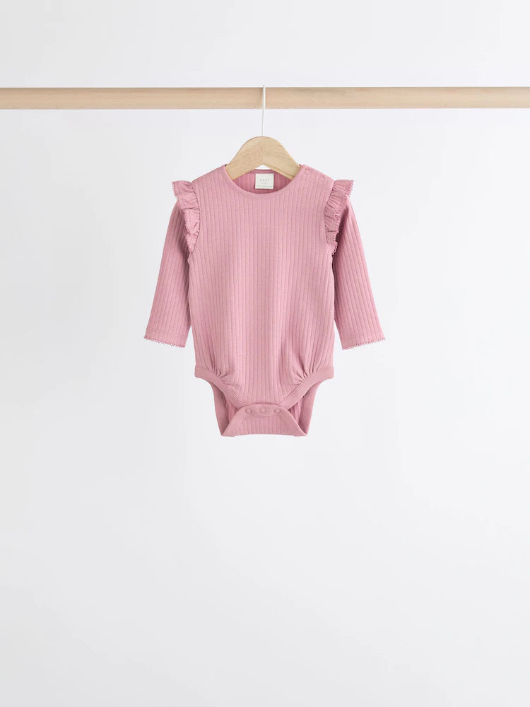 Pink/Cream Baby Long Sleeve Frill Bodysuits 4 Pack (0mths-2yrs)
