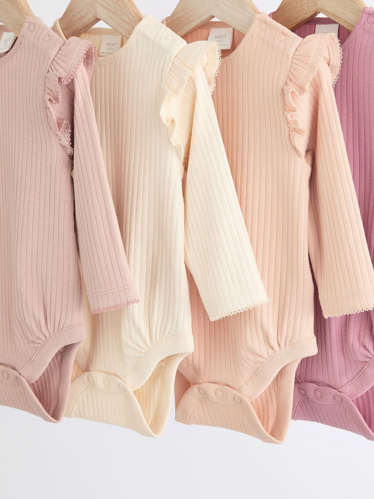 Pink/Cream Baby Long Sleeve Frill Bodysuits 4 Pack (0mths-2yrs)