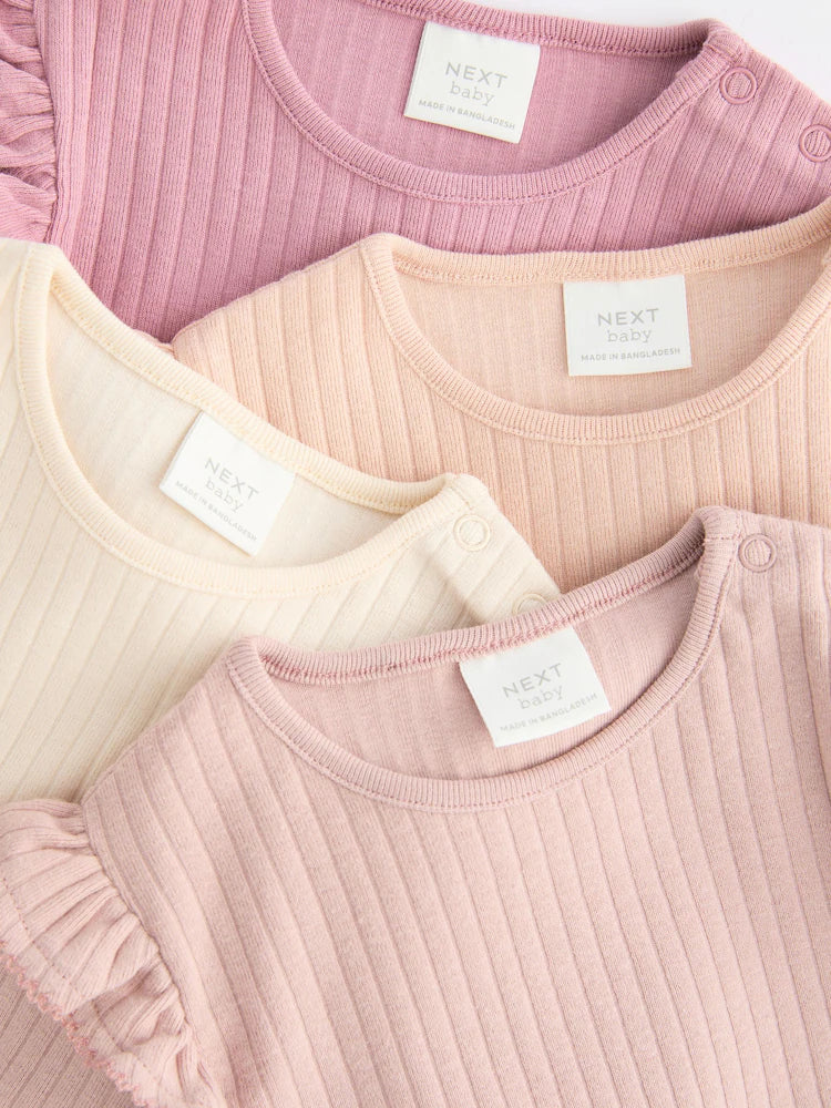 Pink/Cream Baby Long Sleeve Frill Bodysuits 4 Pack (0mths-2yrs)