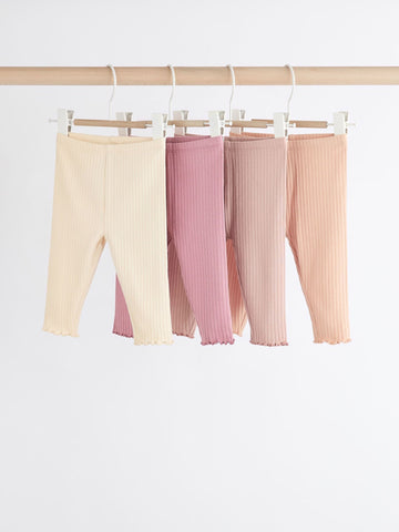 Pink Ribbed Baby Leggings 4 Pack immediate