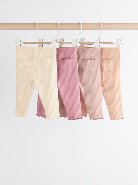 Pink Ribbed Baby Leggings 4 Pack (0mths-2yrs)