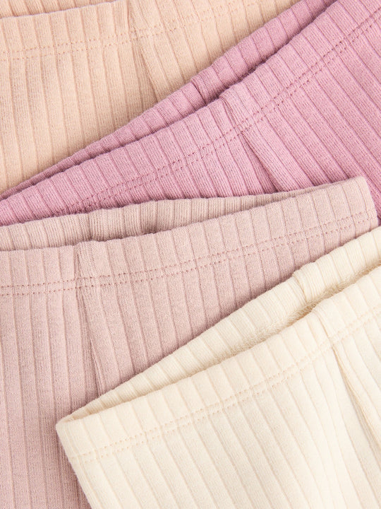 Pink Ribbed Baby Leggings 4 Pack (0mths-2yrs)
