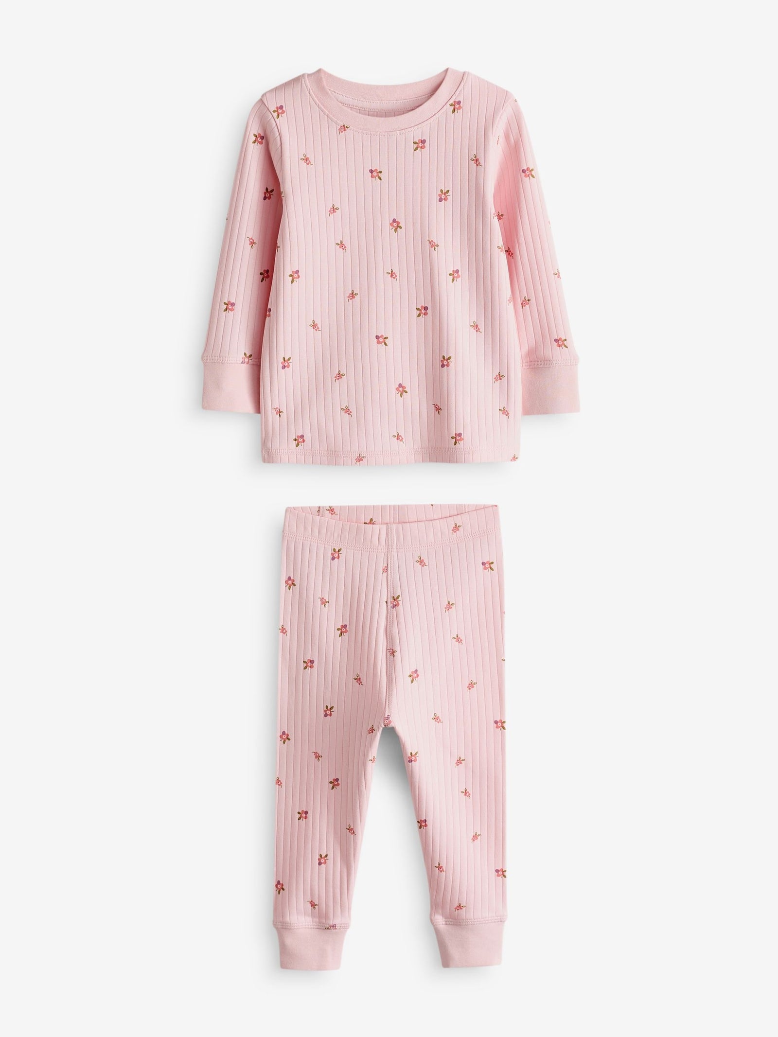 Pink/ White Ditsy Rib Snuggle Pyjamas 3 Pack (9mths-12yrs)