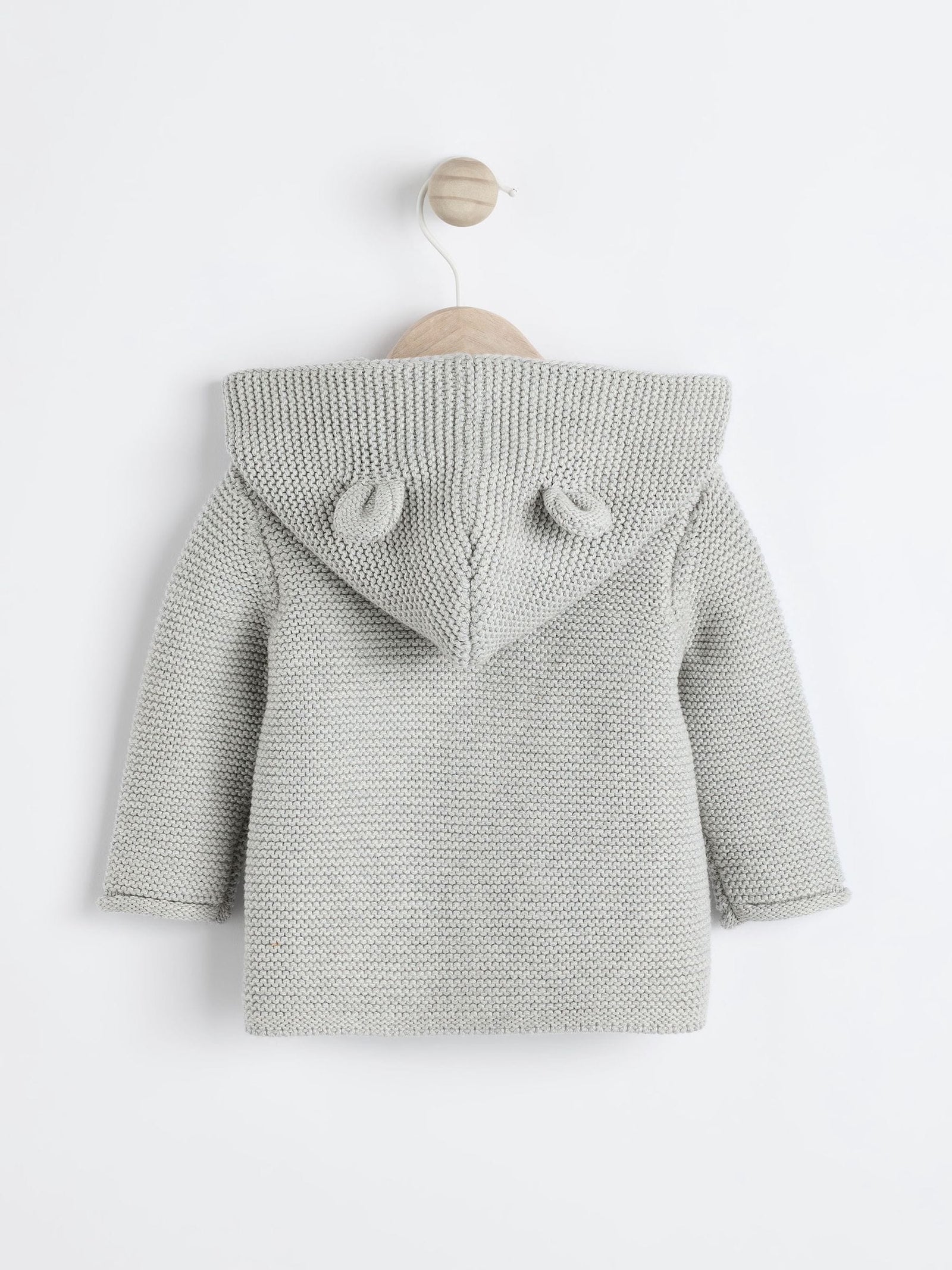 Grey Knitted Hooded Baby Cardigan