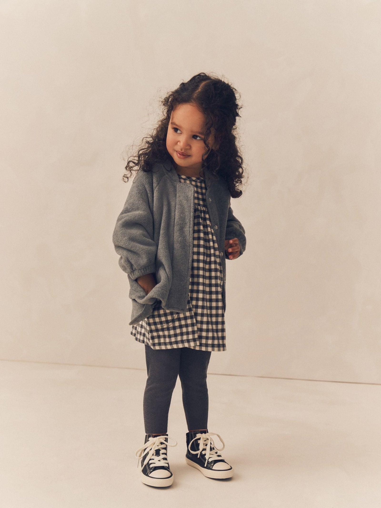 Grey Gingham 100% Cotton Dress, Jacket And Leggings Set
