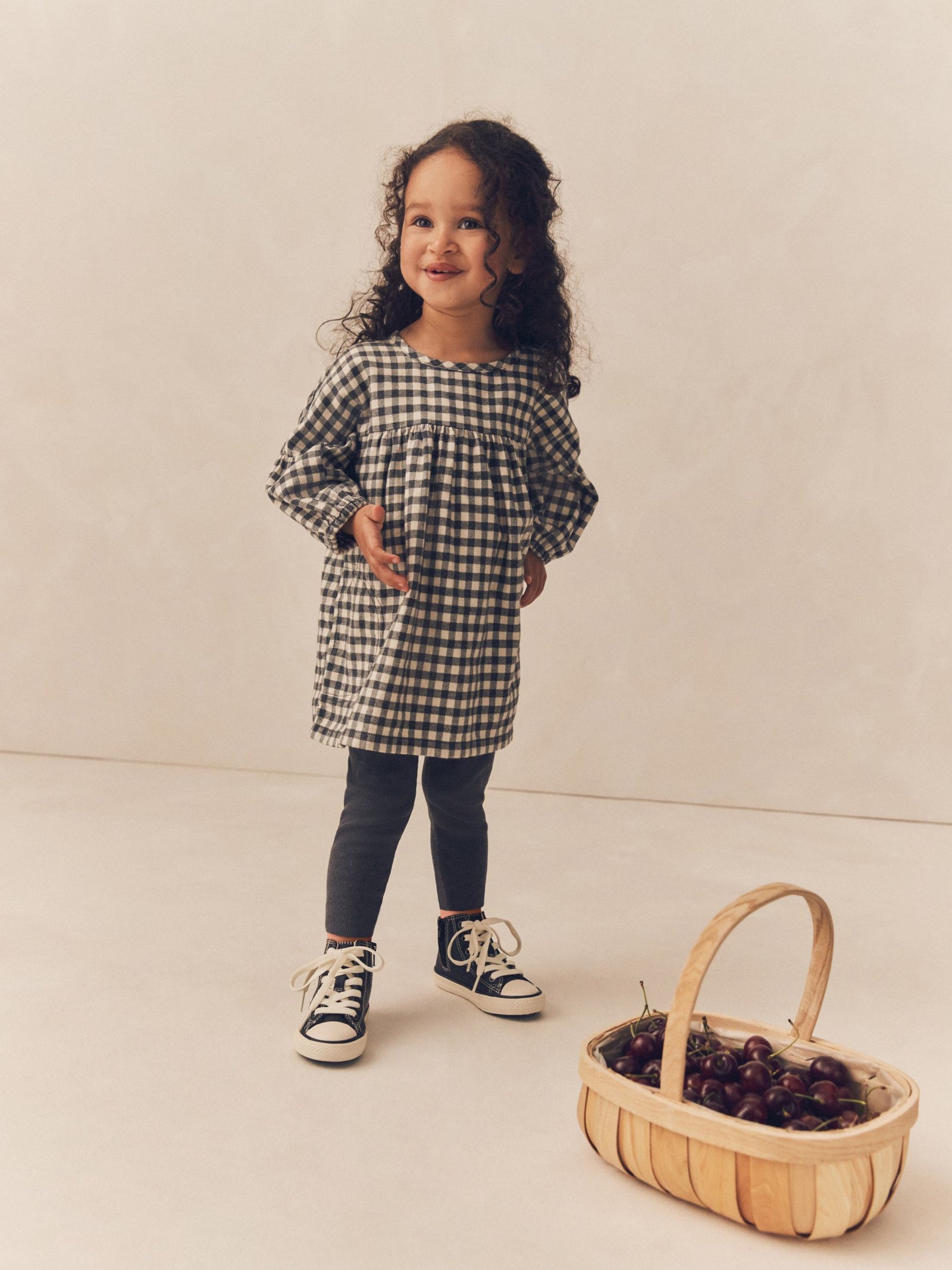 Grey Gingham 100% Cotton Dress, Jacket And Leggings Set