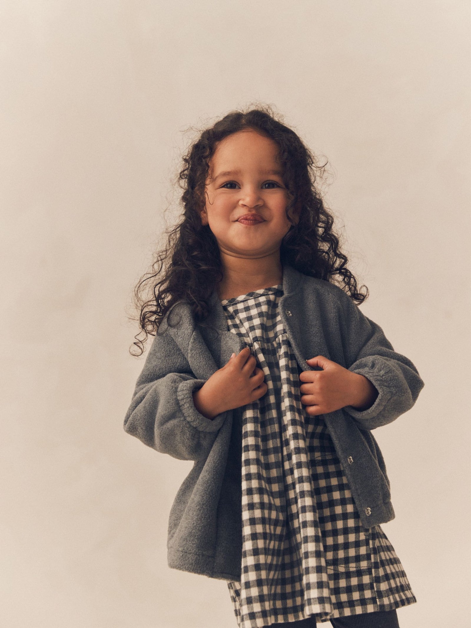 Grey Gingham 100% Cotton Dress, Jacket And Leggings Set