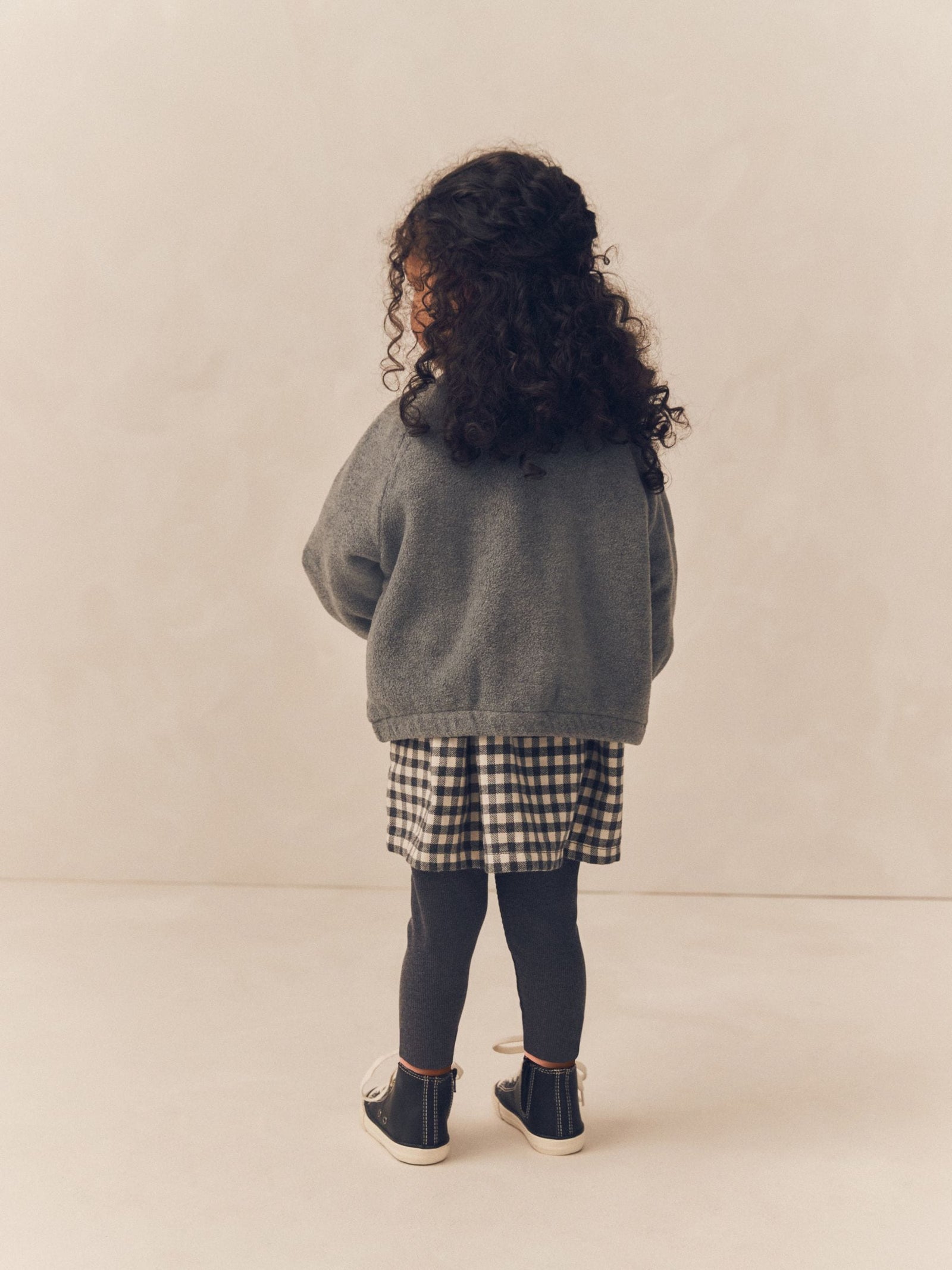 Grey Gingham 100% Cotton Dress, Jacket And Leggings Set