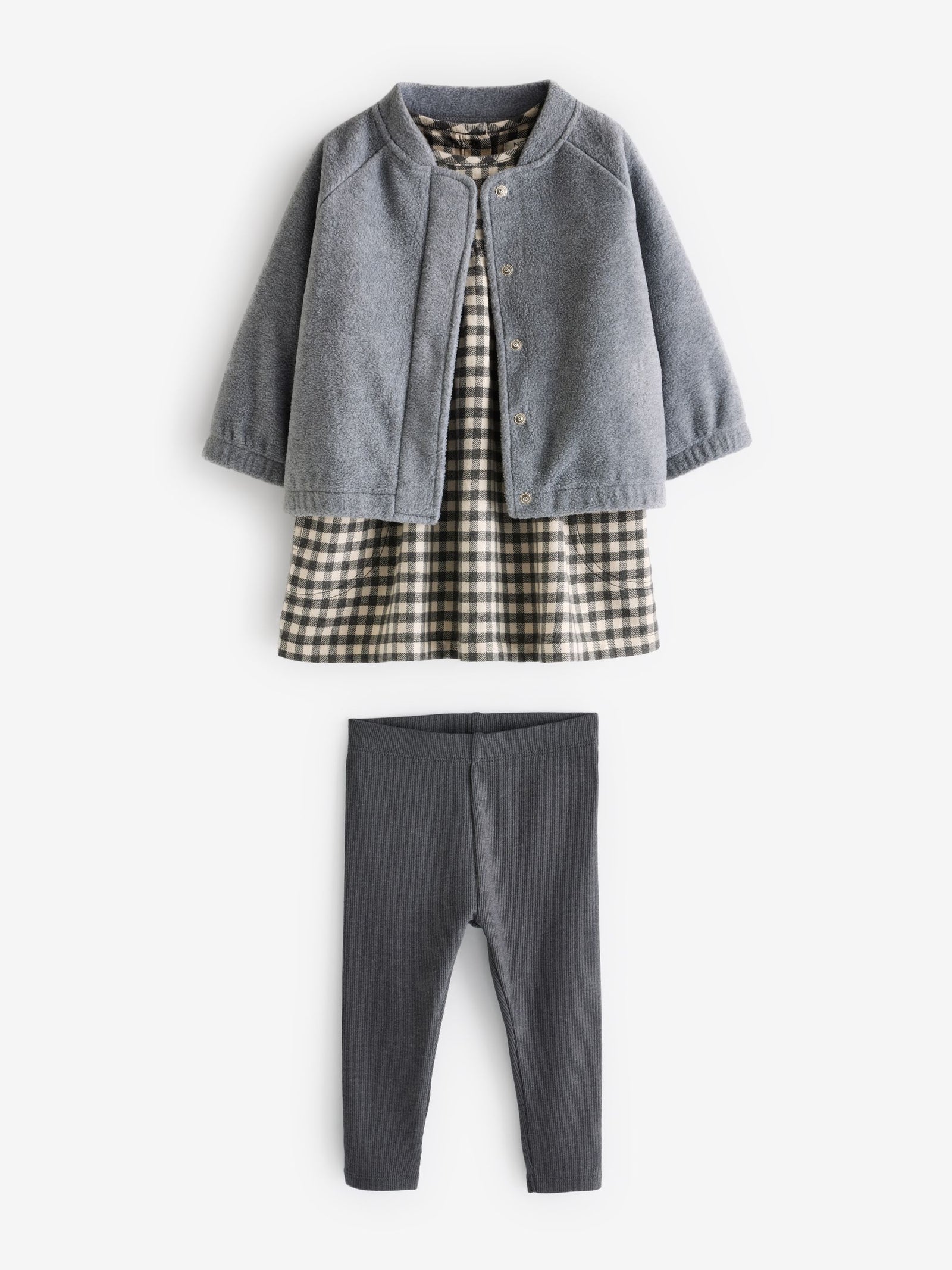 Grey Gingham 100% Cotton Dress, Jacket And Leggings Set