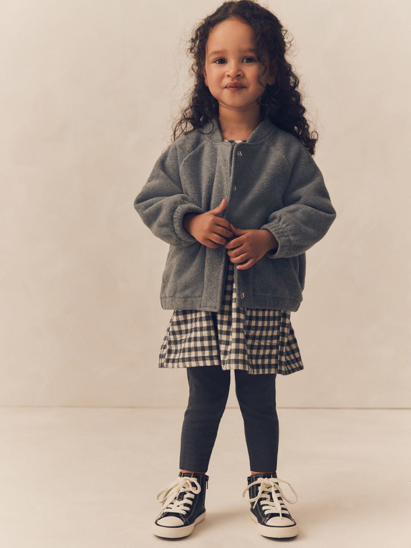 Grey Gingham 100% Cotton Dress, Jacket And Leggings Set