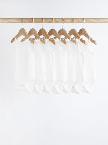 White 7 Pack Baby Strappy Bodysuits