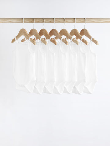 White 7 Pack Baby Strappy Bodysuits