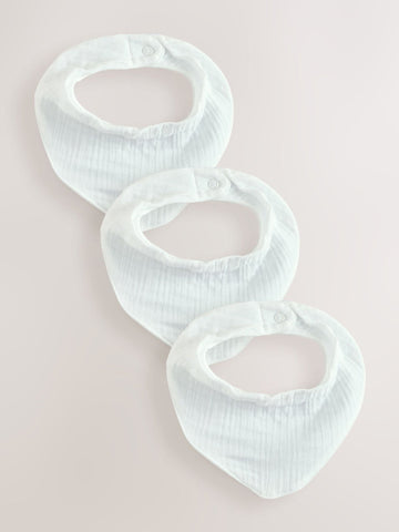 White Muslin Baby Dribble Bibs 3 Pack