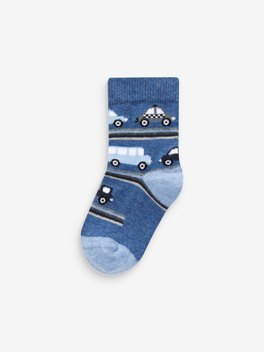 Blue Stripes/Transport Cotton Rich Socks 7 Pack