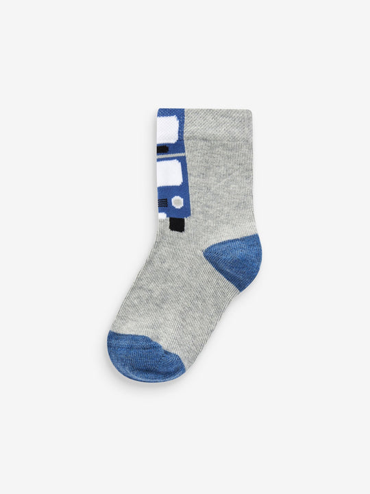 Blue Stripes/Transport Cotton Rich Socks 7 Pack
