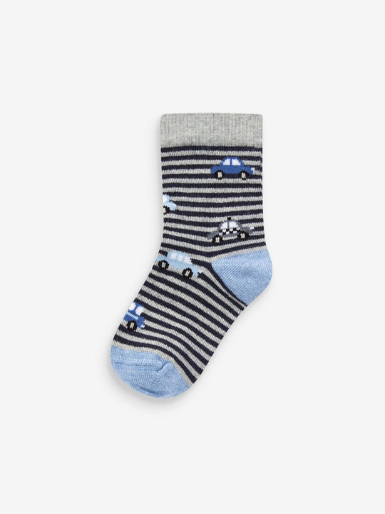 Blue Stripes/Transport Cotton Rich Socks 7 Pack