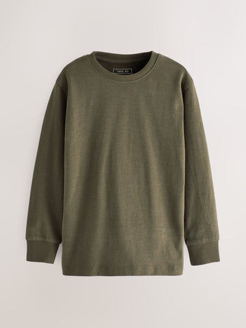 Green Khaki Regular Fit Long Sleeve Cosy T-Shirt (3-16yrs)