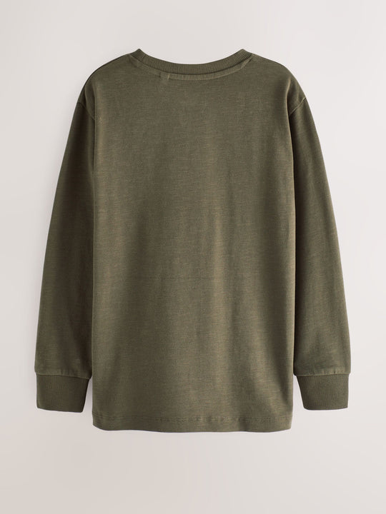 Green Khaki Regular Fit Long Sleeve Cosy T-Shirt (3-16yrs)