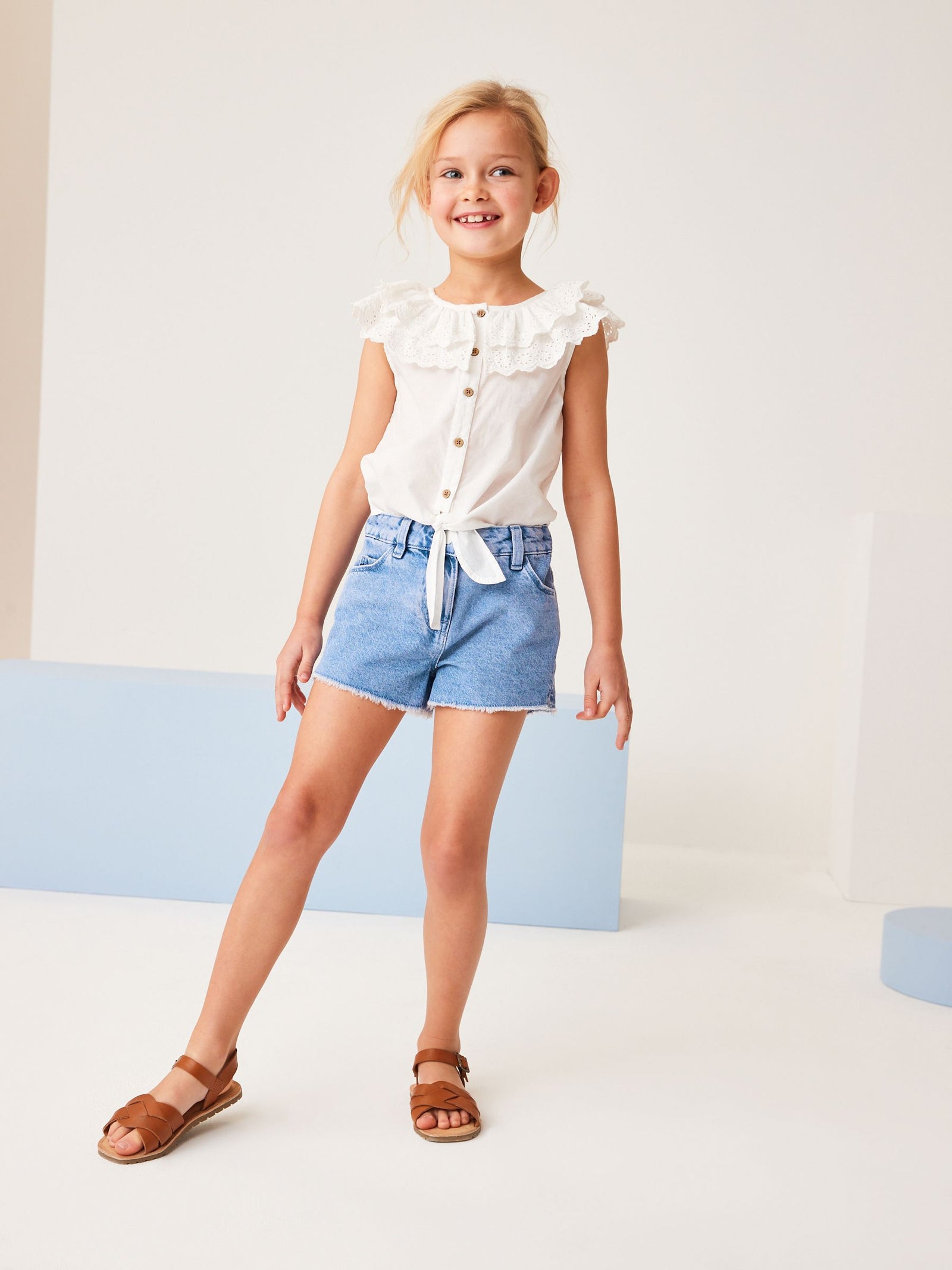 Bright Blue Regular Length Frayed Edge Denim Shorts (3-16yrs)