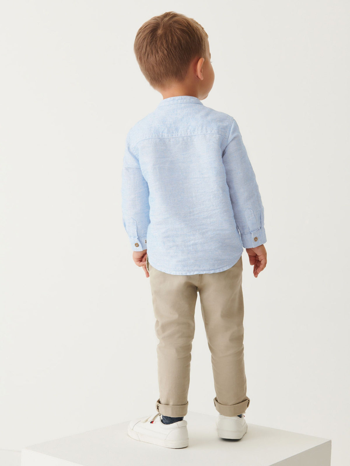 Blue Grandad Collar Linen Mix Shirt (3mths-7yrs)