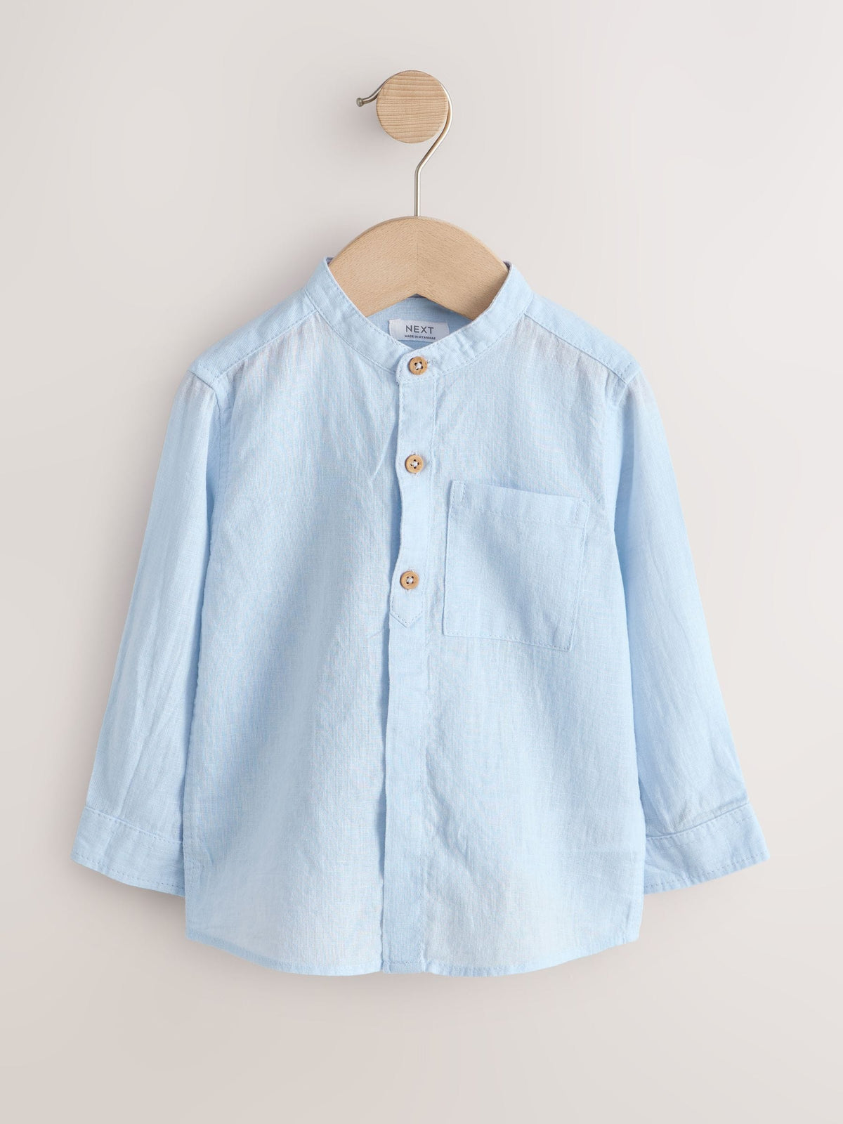Blue Grandad Collar Linen Mix Shirt (3mths-7yrs)