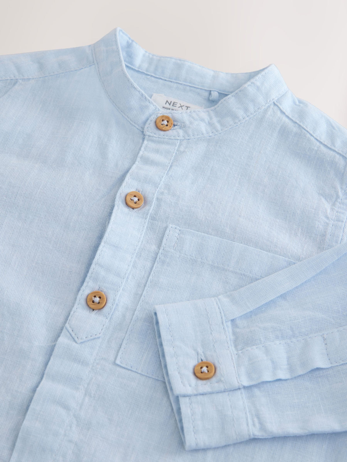 Blue Grandad Collar Linen Mix Shirt (3mths-7yrs)