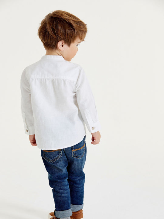 White Grandad Collar Linen Mix Shirt (3mths-7yrs)