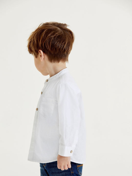 White Grandad Collar Linen Mix Shirt (3mths-7yrs)
