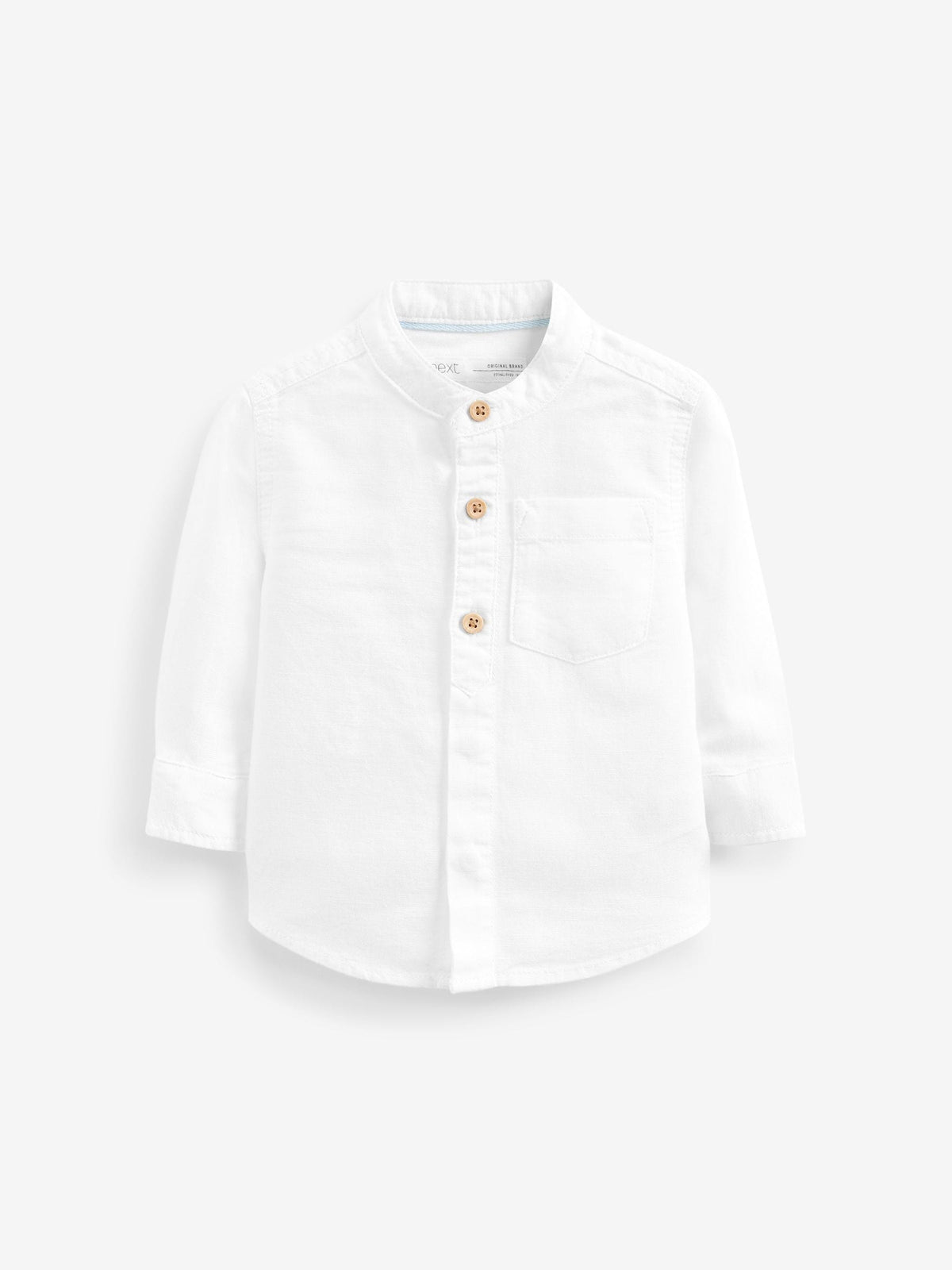 White Grandad Collar Linen Mix Shirt (3mths-7yrs)