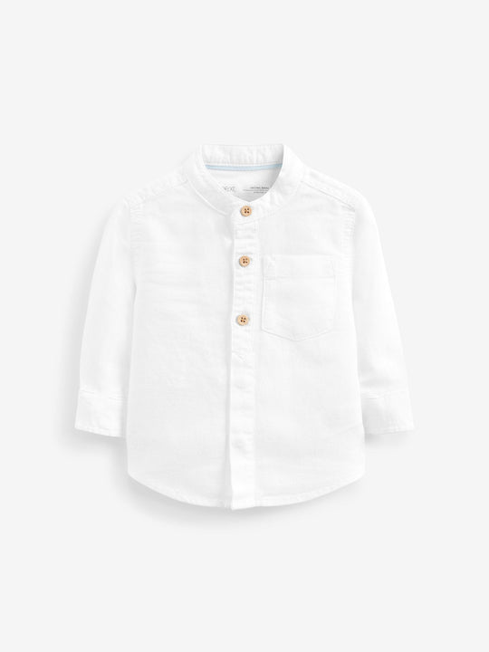 White Grandad Collar Linen Mix Shirt (3mths-7yrs)