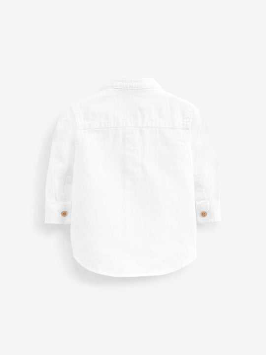 White Grandad Collar Linen Mix Shirt (3mths-7yrs)