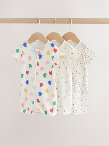 White/Blue/Red Two Way Zip Baby Rompers 3 Pack (0mths-3yrs)