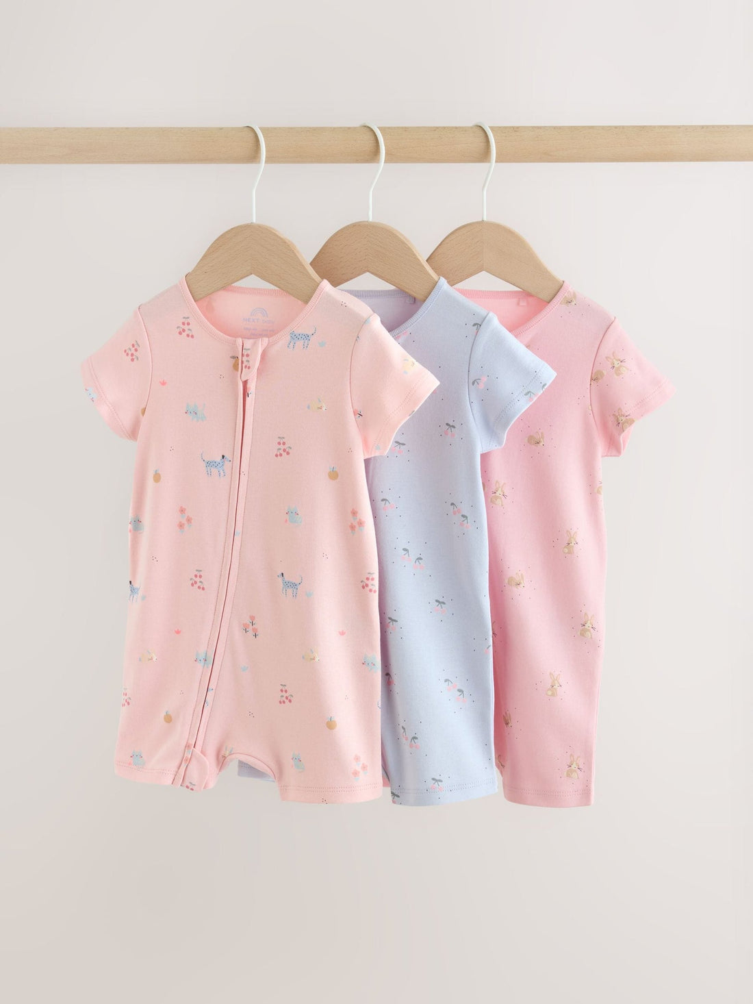 Pink/Blue Two Way Zip Baby Rompers 3 Pack (0mths-3yrs)