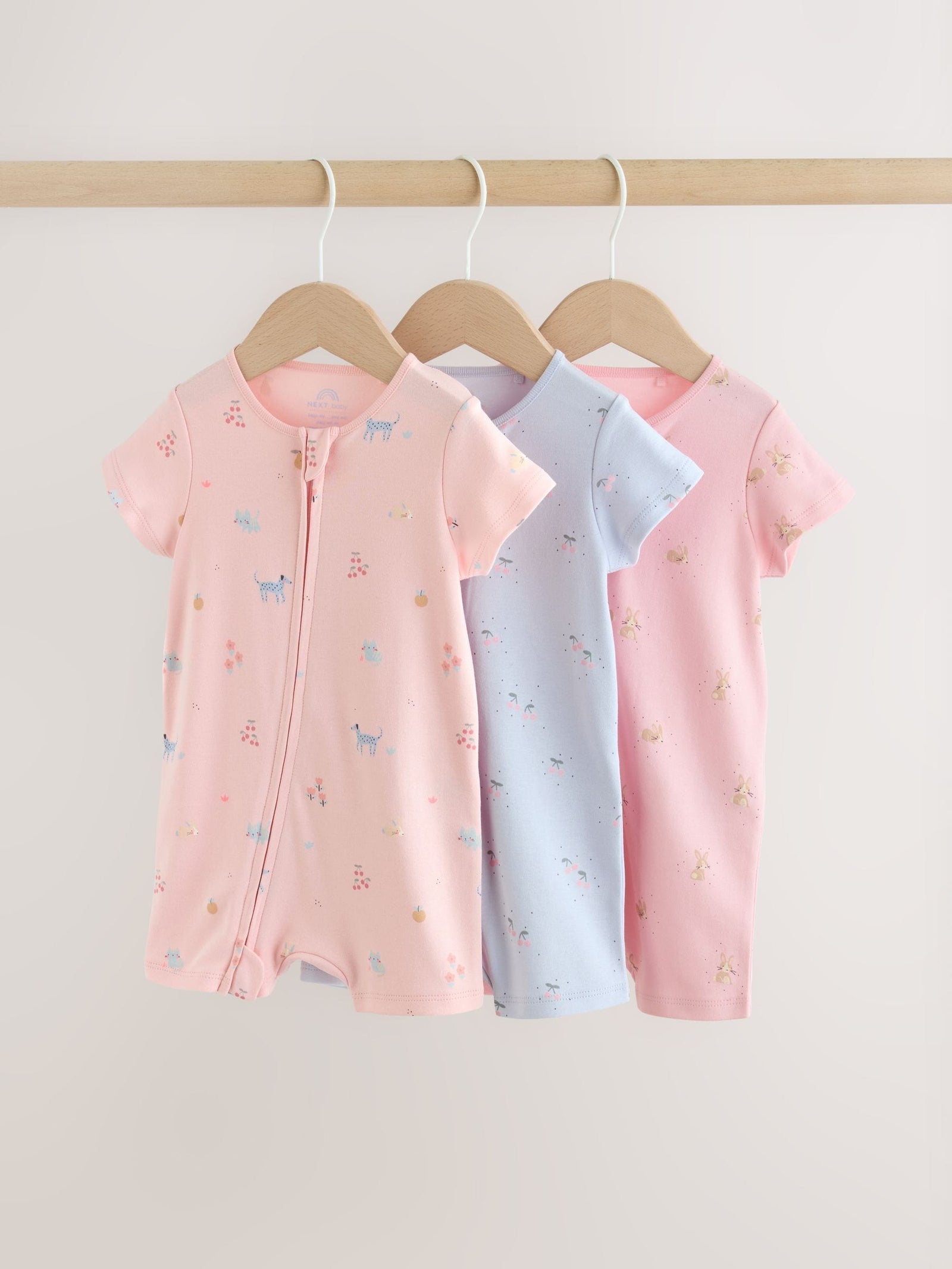 Pink/Blue Two Way Zip Baby Rompers 3 Pack (0mths-3yrs)