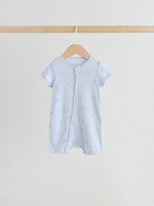 Pink/Blue Two Way Zip Baby Rompers 3 Pack (0mths-3yrs)