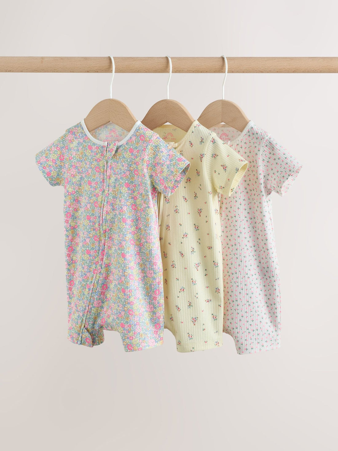 Pink/Yellow Two Way Zip Baby Rompers 3 Pack (0mths-3yrs)