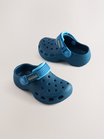 Navy Blue Tape Strap Clogs