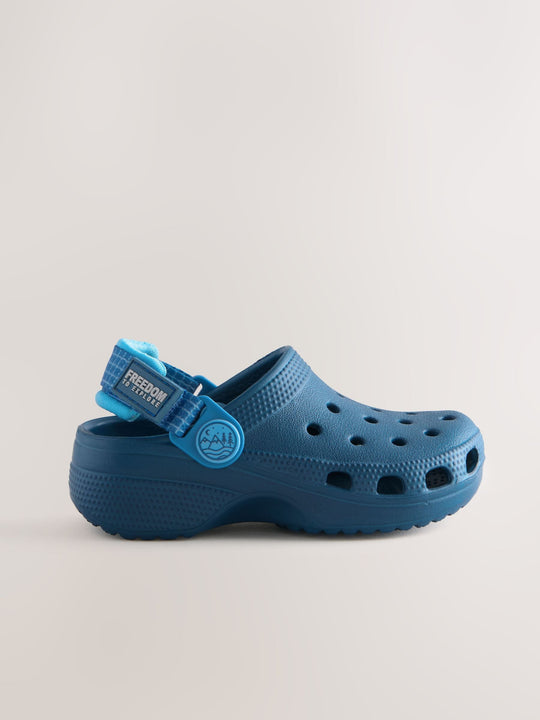 Navy Blue Tape Strap Clogs