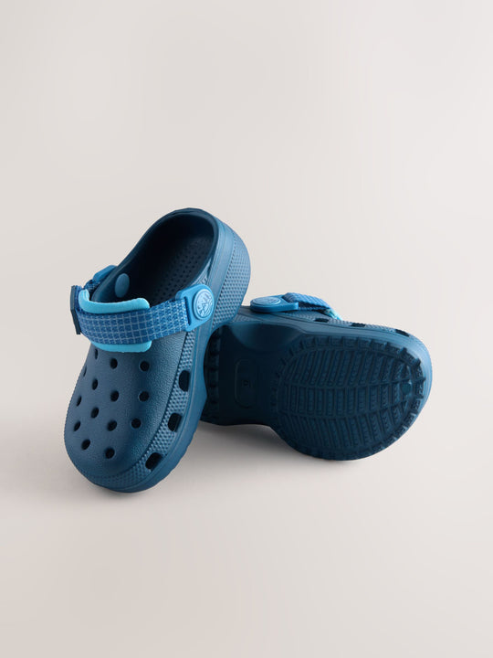 Navy Blue Tape Strap Clogs