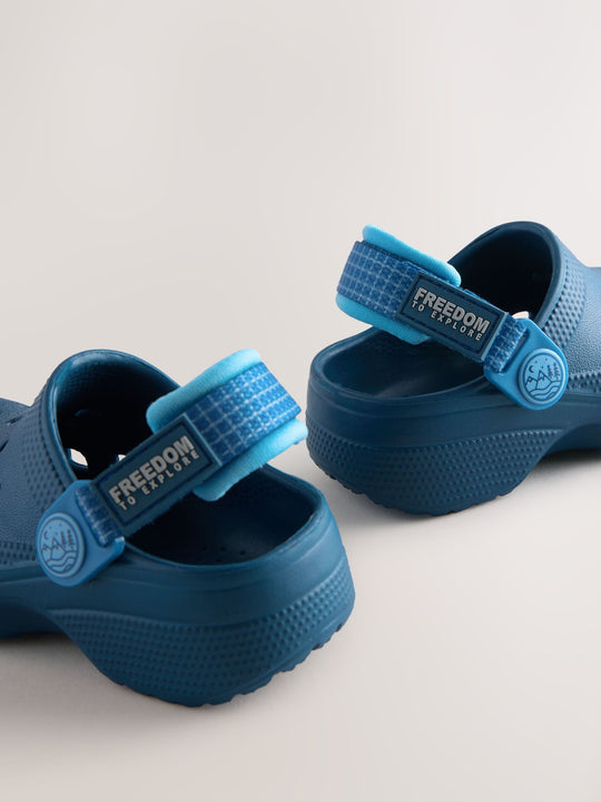 Navy Blue Tape Strap Clogs