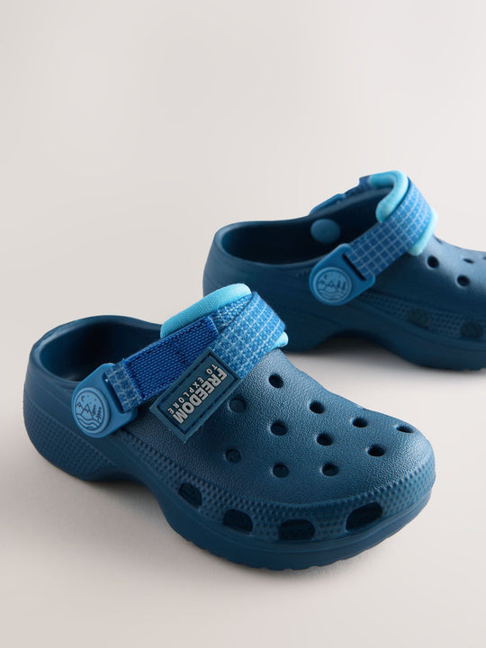 Navy Blue Tape Strap Clogs