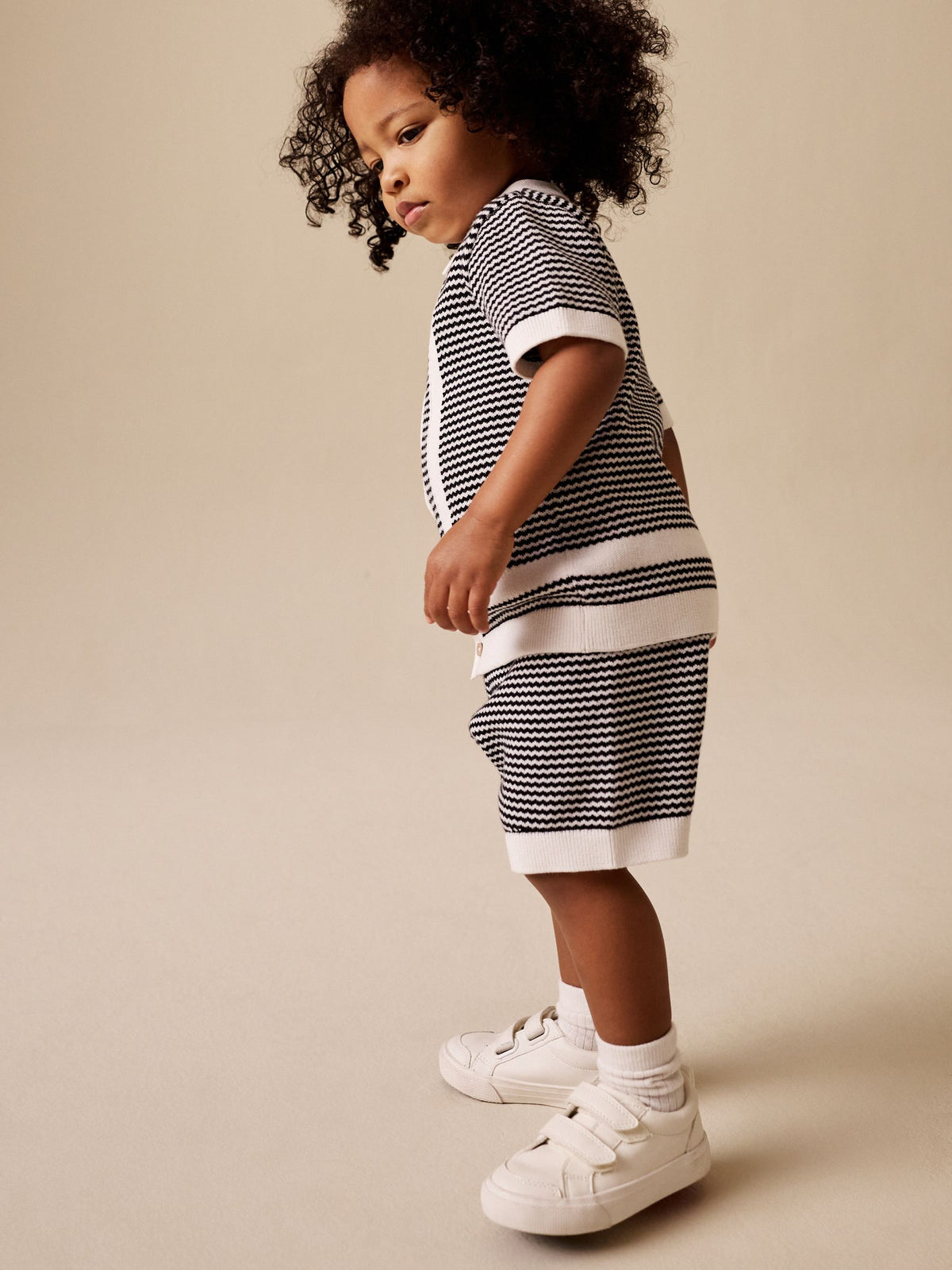 Black/White Knitted Polo Shirt and Shorts Set (3mths-10yrs)