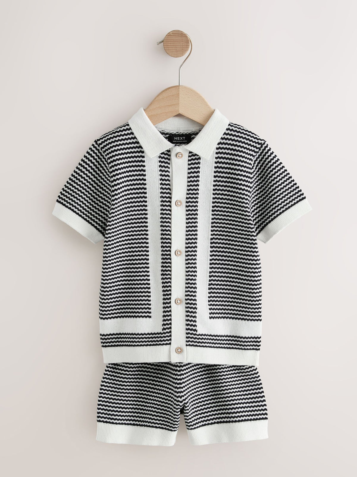Black/White Knitted Polo Shirt and Shorts Set (3mths-10yrs)